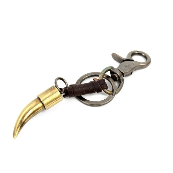 Genuine Leather Metal Wolf Tooth Fancy Keychain - Picture 3 of 5